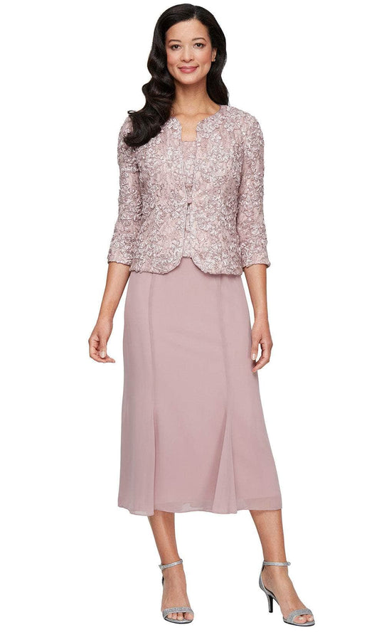 Alex Evenings 81122689 - Scoop Tea-Length Dress with Soutache Jacket