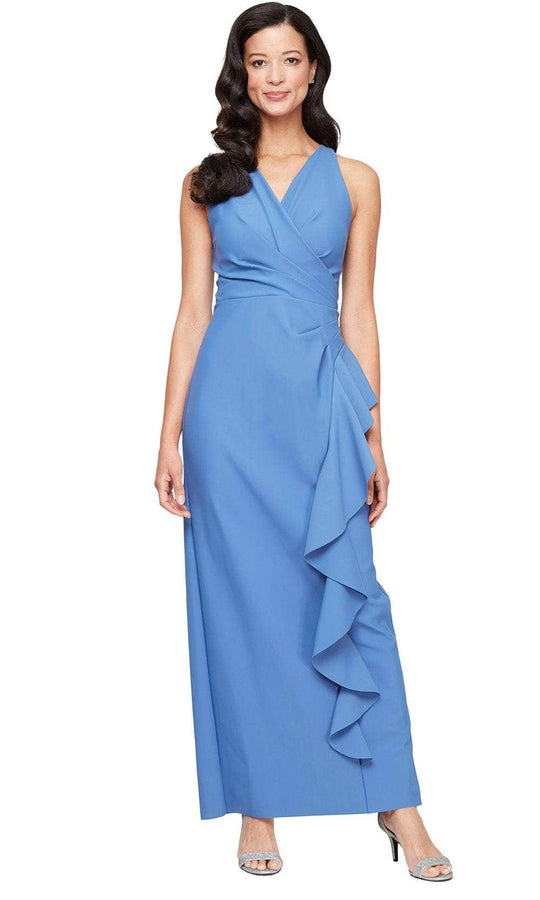 Alex Evenings 8134447 - V-Neck Column Dress with Ruffle Skirt
