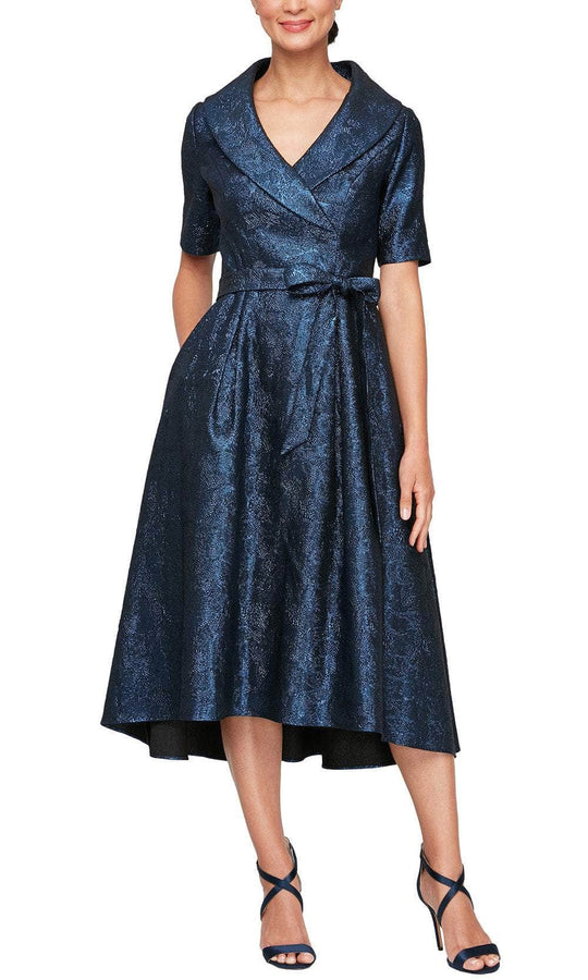 Alex Evenings 8157034 - Collared V-Neck Tea Length Formal Dress