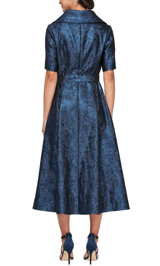 Alex Evenings 8157034 - Collared V-Neck Tea Length Formal Dress