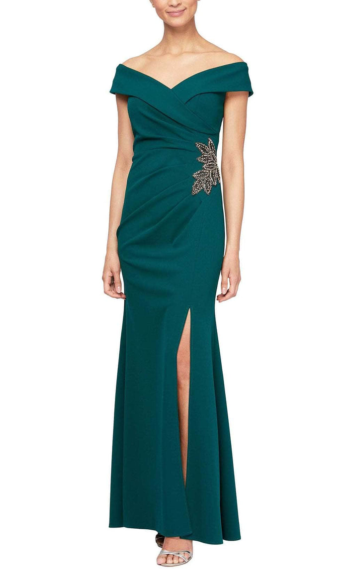 Alex Evenings 8160198 - Off Shoulder Surplice Dress Evening Dresses 2 / Emerald Green