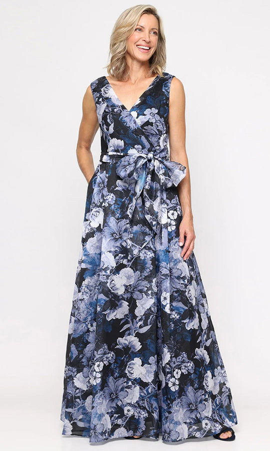 Alex Evenings 8192029 - Floral Print Surplice V-Neckline Formal Gown