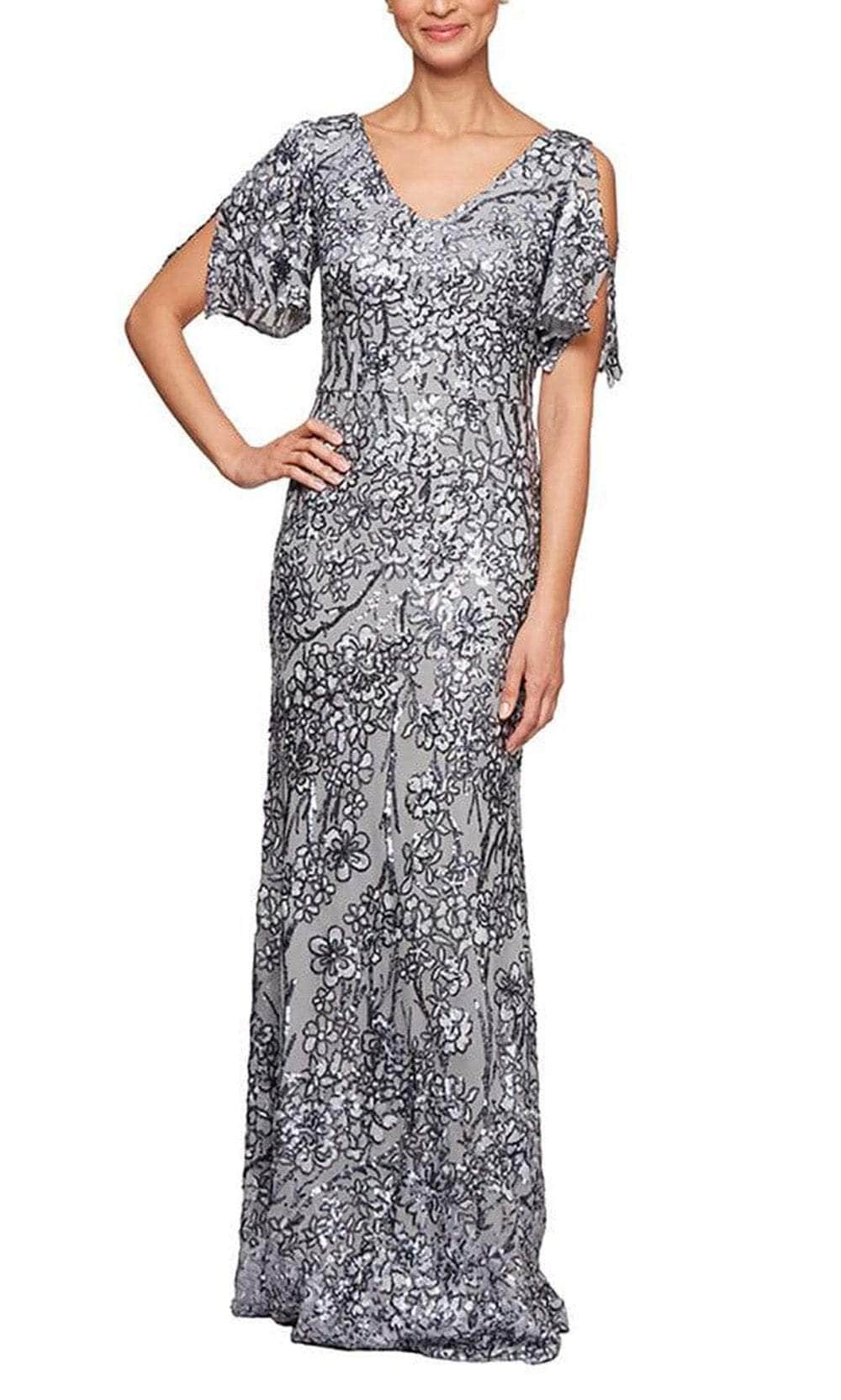 Alex Evenings - 8196611 Flutter Sleeves Sequined Long Gown