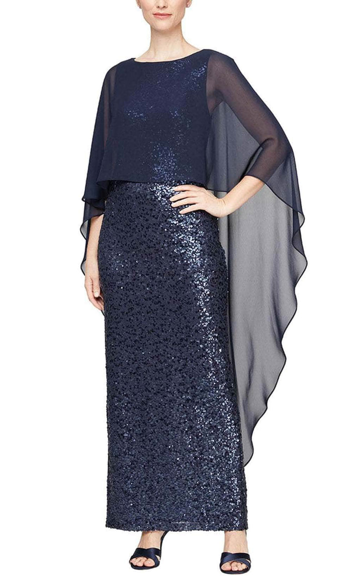 Alex Evenings 8196897 - Embellished Gown with Sheer Overlay Evening Dresses 2 / Navy