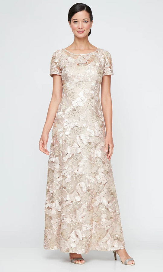 Alex Evenings 82122674 - Soutache Lace Scoop Neck Long Gown