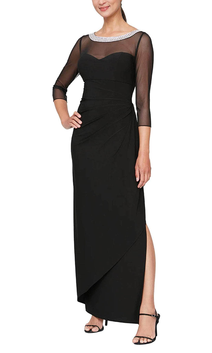 Alex Evenings 82351578 - Illusion Quarter Sleeve Evening Dress Evening Dresses 4P / Black