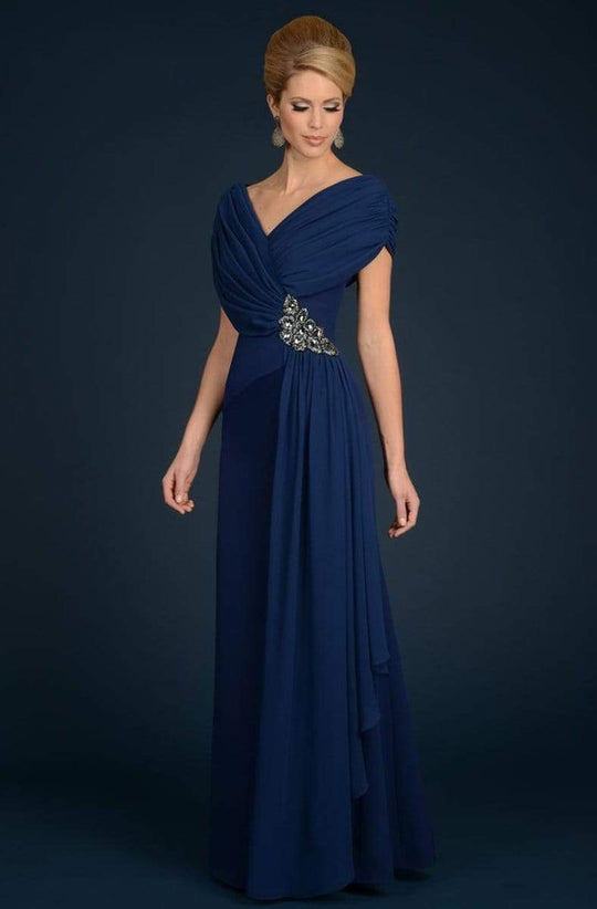 Alexander by Daymor - Ruched V Neck A Line Long Gown 70102