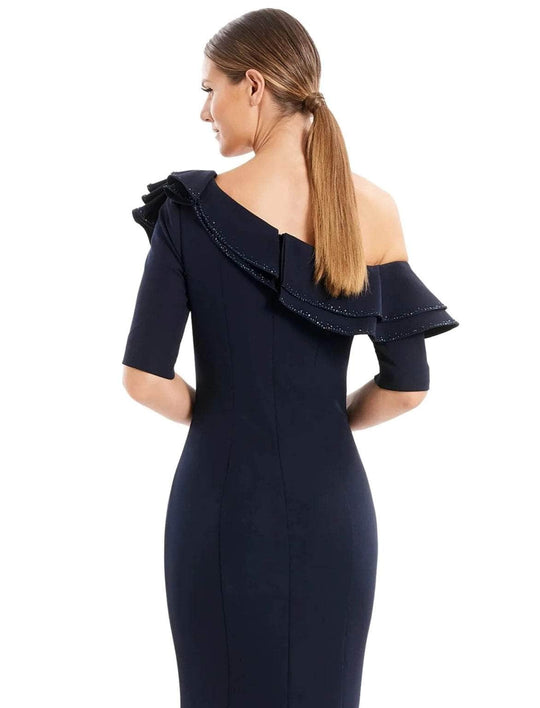 Alexander by Daymor 1663Short - Asymmetric Ruffled Neck Cocktail Dress