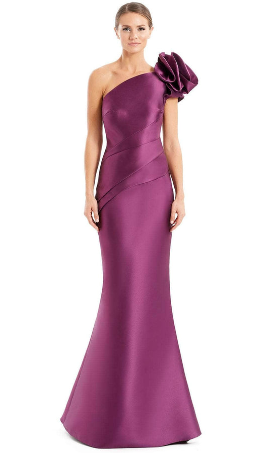 Alexander by Daymor 1673 Floral Applique Pleated Peplum Evening Dress