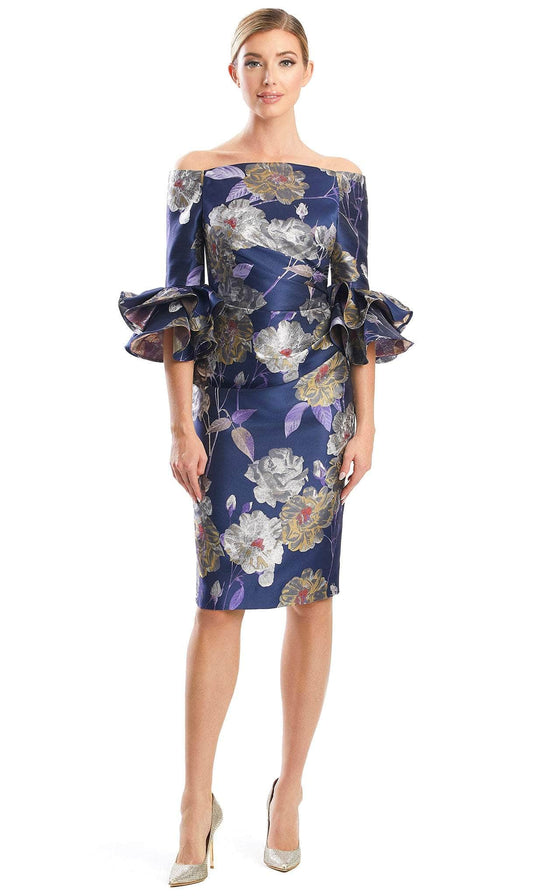 Alexander by Daymor 1768S23 - Off-Shoulder Floral Printed Knee-Length Dress