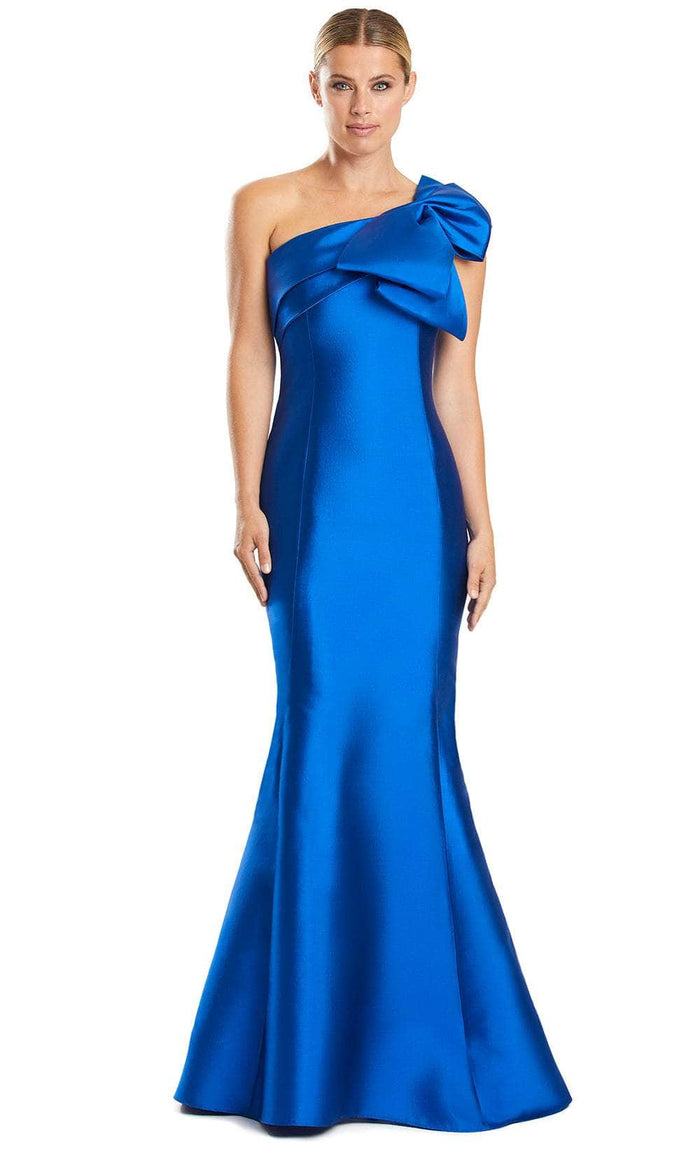 Alexander by Daymor 1850F23 - Bow Accent Asymmetric Evening Gown Special Occasion Dress 00 / Blue