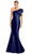 Alexander by Daymor 1850F23 - Bow Accent Asymmetric Evening Gown Special Occasion Dress 00 / Navy