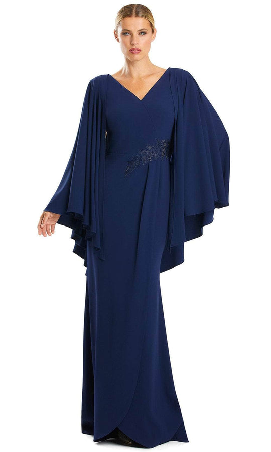 Alexander by Daymor 1854F23 - V-Neck Long Pleated Sleeve Evening Dress