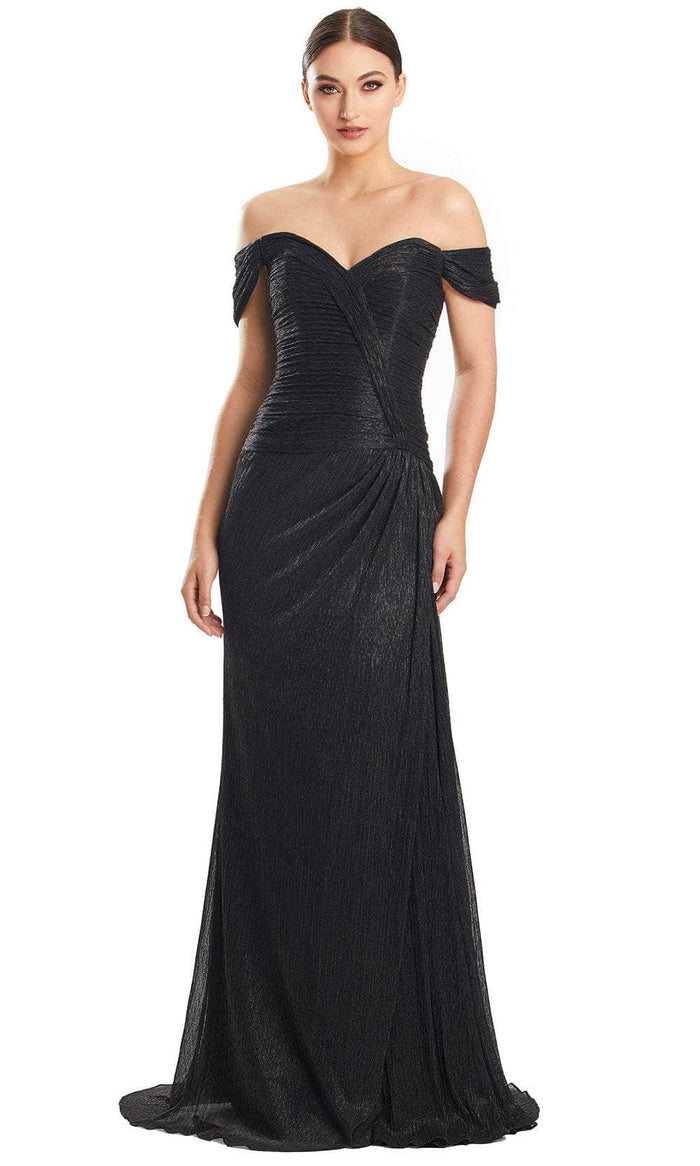 Alexander by Daymor 1858F23 - Off-Shoulder Ruched Prom Dress Special Occasion Dress 00 / Black