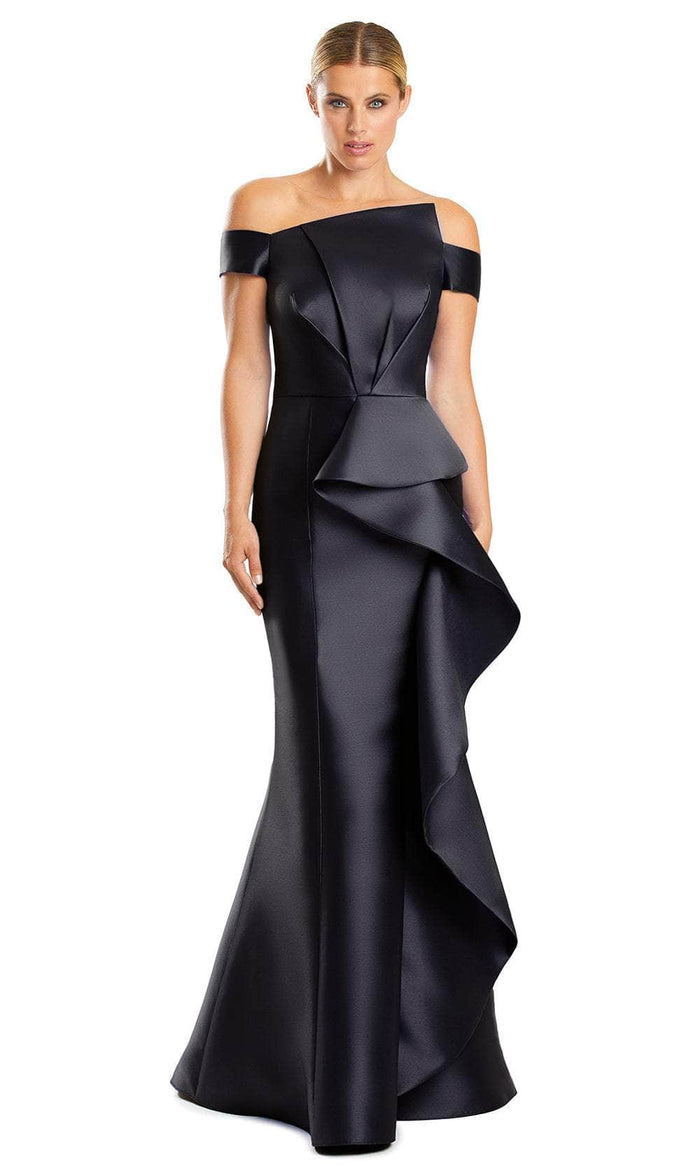 Alexander by Daymor 1873F23 - Off Shoulder Ruffled Evening Gown Special Occasion Dress 00 / Black