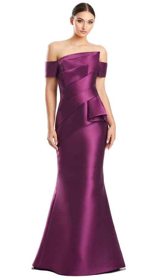 Alexander by Daymor 1878F23 - Pleated Off Shoulder Evening Gown