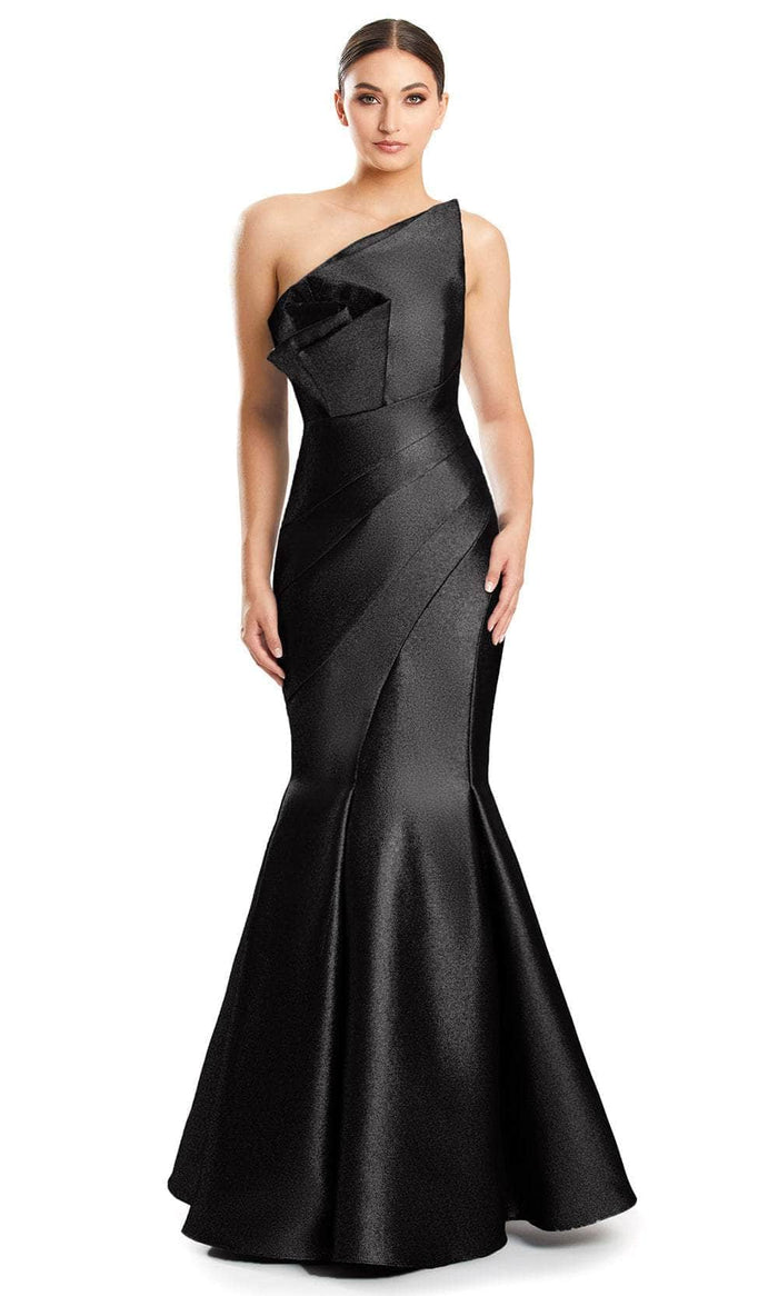 Alexander by Daymor 1879F23 - Fold Over Asymmetrical Evening Dress Evening Dresses 6 / Black