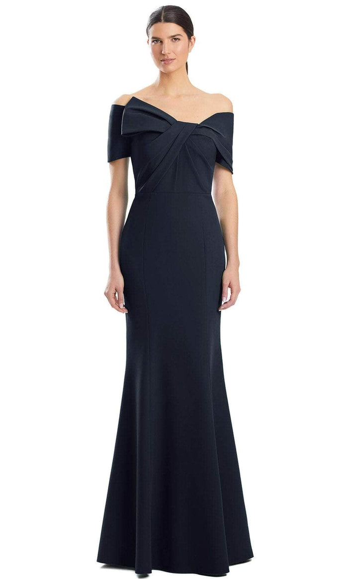 Alexander by Daymor 1954S24 - Bow Detailed Off Shoulder Evening Dress Mother of the Bride Dresses 4 / Black
