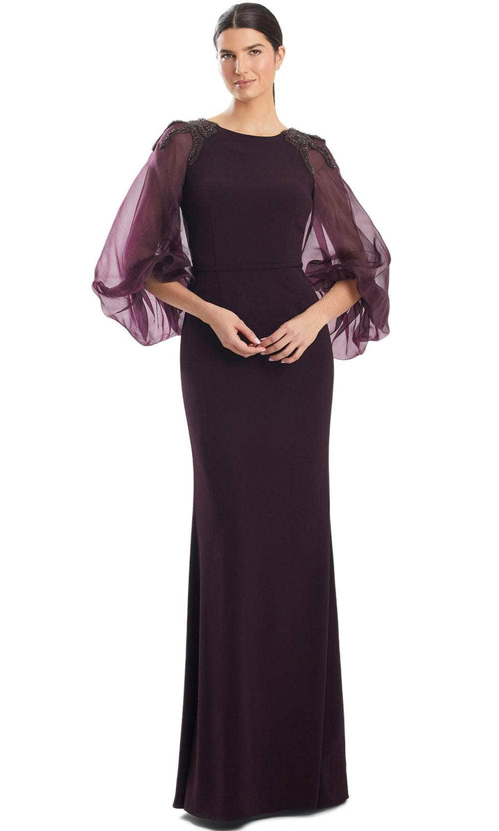 19177 Ecru Sheer Balloon Sleeve Ball Gown