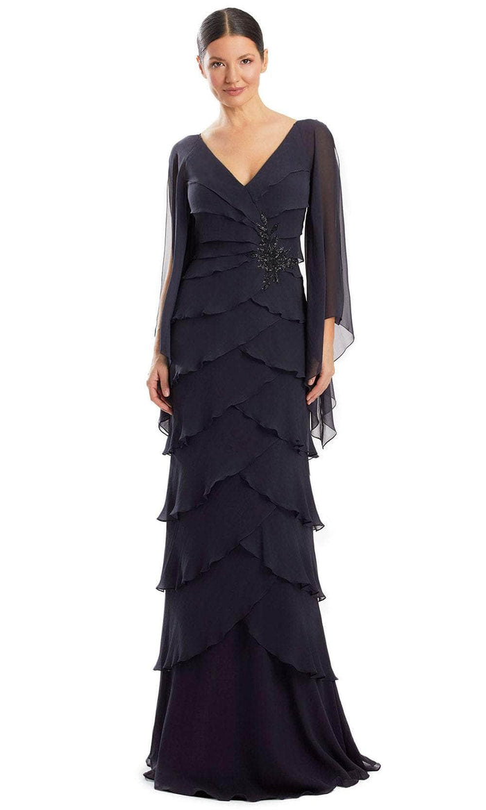 Alexander by Daymor 1957S24 - Tiered Deep V-Neck Evening Dress Evening Dresses 4 / Black
