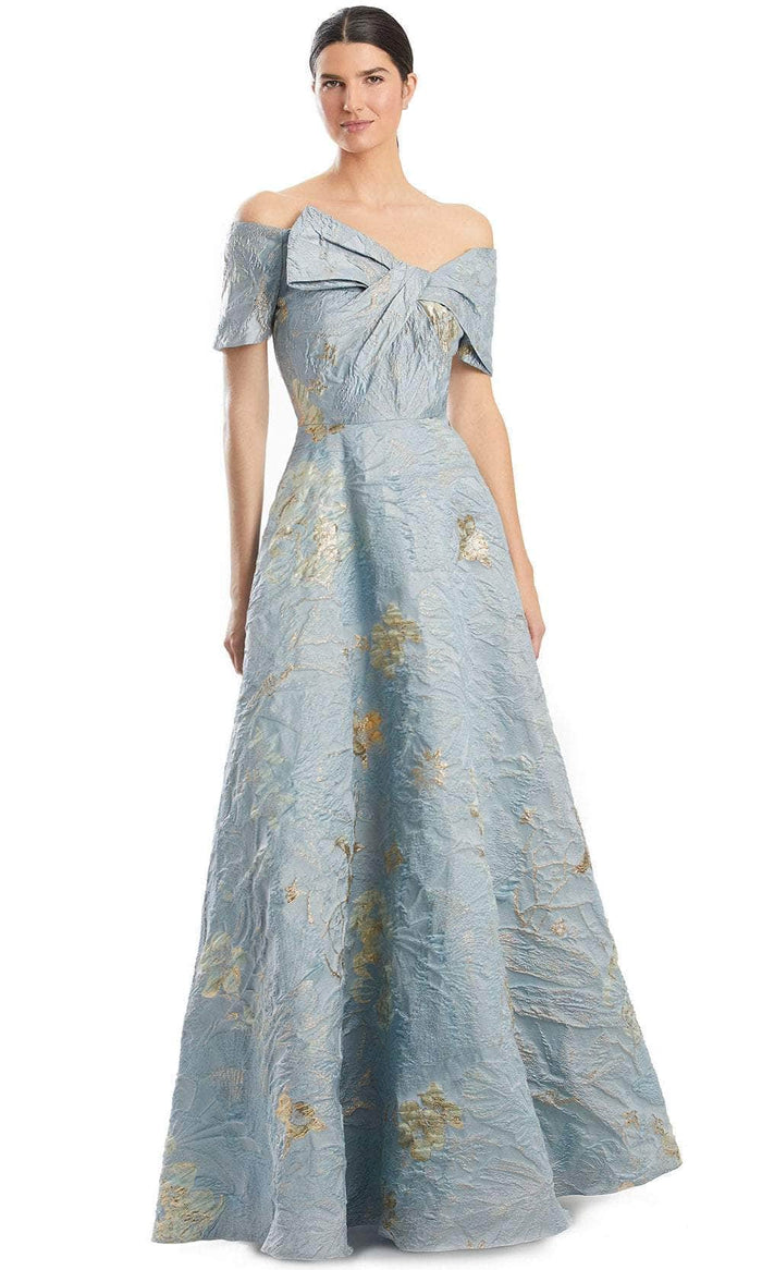Alexander by Daymor 1960S24 - Off-Shoulder Printed Ballgown Ball Gowns 10 / Pale Blue/Gold