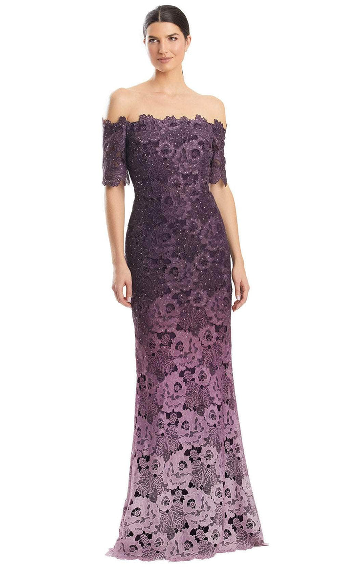 Alexander by Daymor 1976S24 - Short Sleeves Lace Applique Prom Dress Prom Dresses 4 / Aubergine Ombre