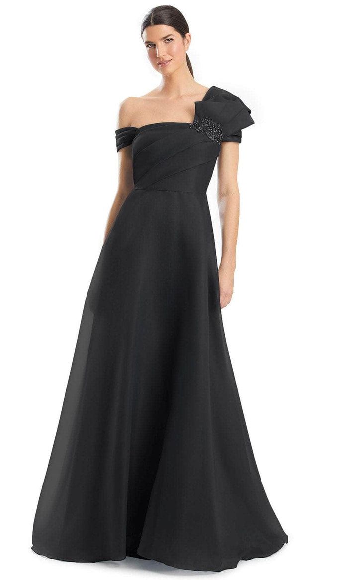 Alexander by Daymor 1985S24 - Pleated One-Sleeve Ballgown Ball Gowns 4 / Black