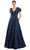 Alexander by Daymor 1987S24 - Short Puff Sleeve V-Neck Prom Gown Prom Dresses 4 / Navy
