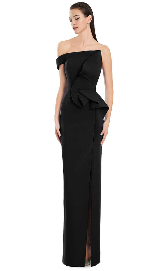 Alexander by Daymor 3065S25 - Asymmetric Neck Ruffled Column Gown