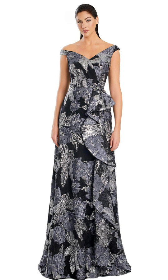 Alexander by Daymor 3095S25 - Floral Metallic A-Line Gown with Ruffles