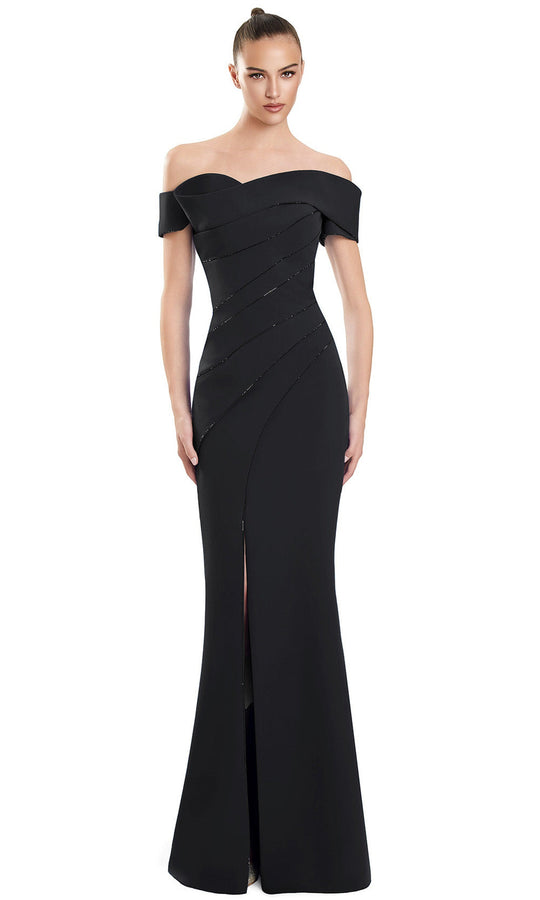 Alexander by Daymor 3123F25 - Beaded Trim Off Shoulder Long Gown