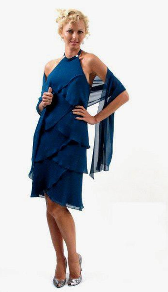 Alexander by Daymor - Halter Neck Layered Sheath Dress 9010