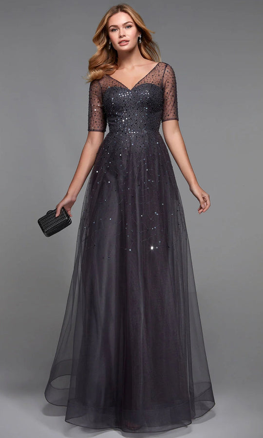 Alyce Paris 27481 - Illusion Short Sleeve Glitter Formal Dress