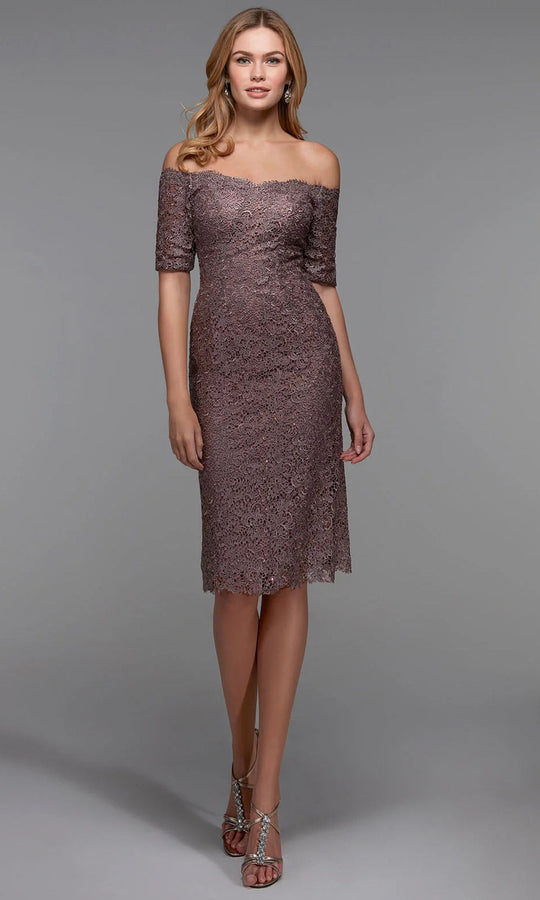 Alyce Paris 27535 - Off Shoulder Knee-Length Lace Dress