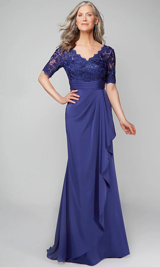 Alyce Paris 27595 - Scalloped V-Neck Pleated Waist Formal Dress