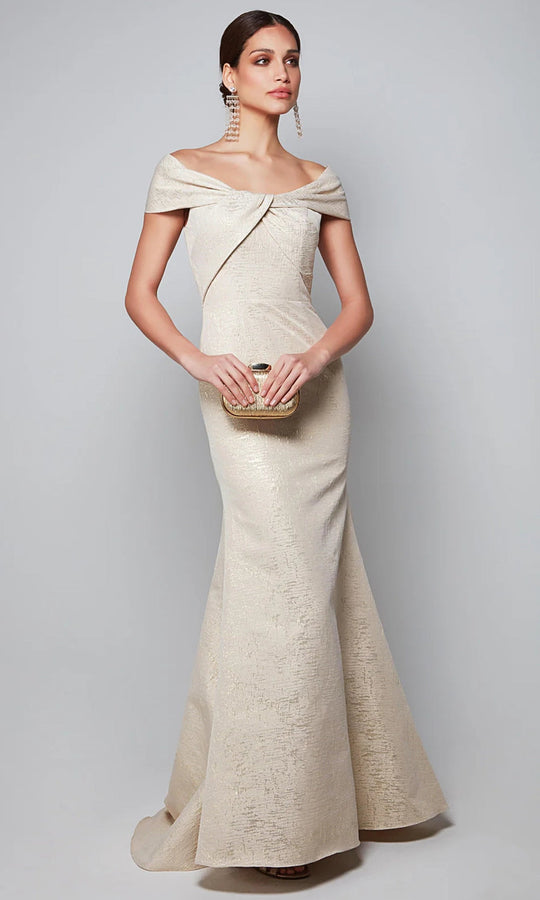 Alyce Paris 27613 - Twisted Off Shoulder Jacquard Gown