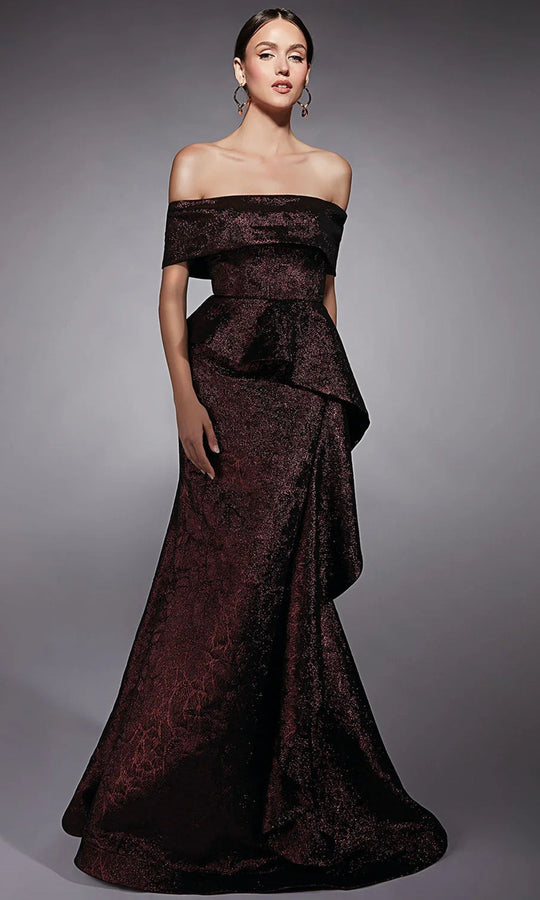 Alyce Paris 27707 - Off Shoulder Peplum Jacquard Gown