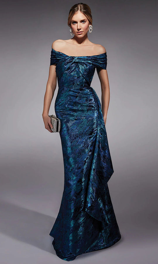 Alyce Paris 27737 - Off-Shoulder Draped Jacquard Dress