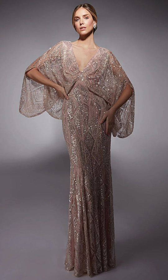 Alyce Paris 27756 - V-Neck Geometric Sequin Evening Dress
