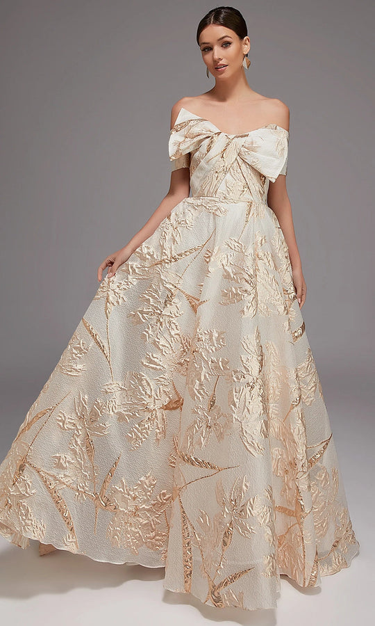Alyce Paris 27804 - Off Shoulder Leaf Motif Ball Gown
