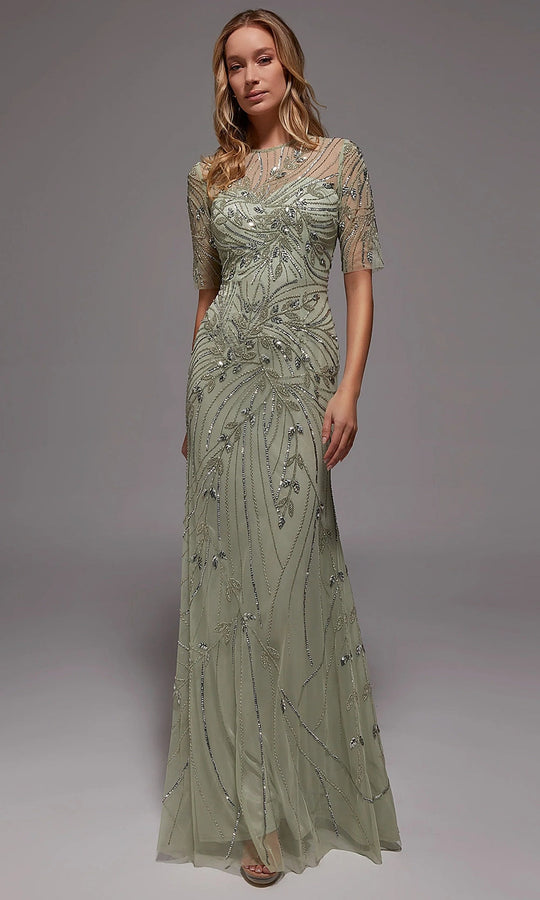 Alyce Paris 27809 - Beaded Illusion Neck Gown with Sheer Sleeves