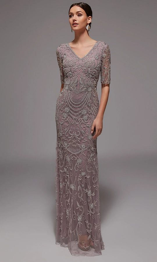 Alyce Paris 27824 - Beaded V Neck Gown with Sheer Sleeves