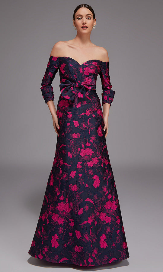 Alyce Paris 27833 - Off Shoulder Floral Jacquard Gown