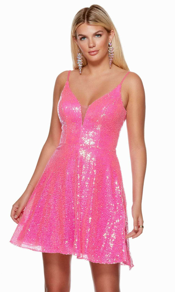 Alyce Paris 3124 - A-Line Sequins Cocktail Dress Prom Dresses 000 / Hot Pink