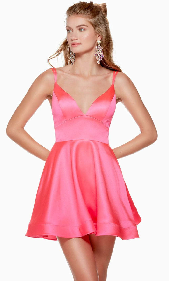Alyce Paris 3126 - Satin A-Line Cocktail Dress Special Occasion Dress 000 / Barbie Pink