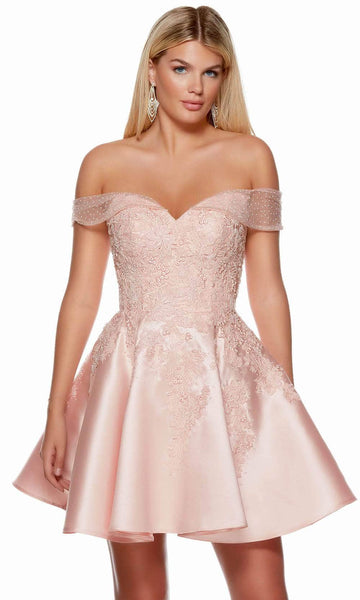 Alyce Paris 3128 - Illusion Cap Sleeve Lace Cocktail Dress  Couture Candy