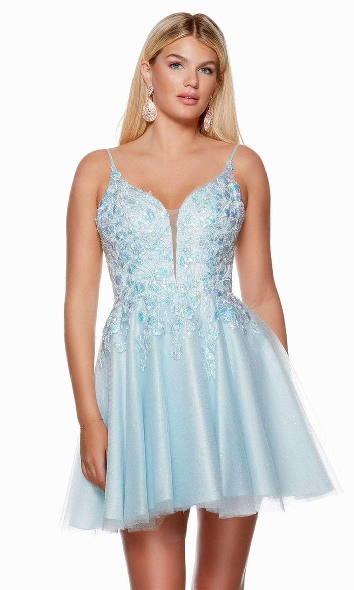 Alyce Paris 3132 - Sleeveless Embroidered Cocktail Dress Homecoming Dresses 000 / Light Blue