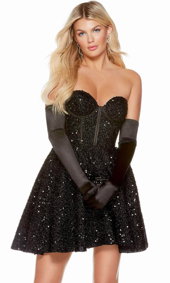 Alyce Paris 3175 - Strapless Sequined Cocktail Dress Homecoming Dresses 000 / Black