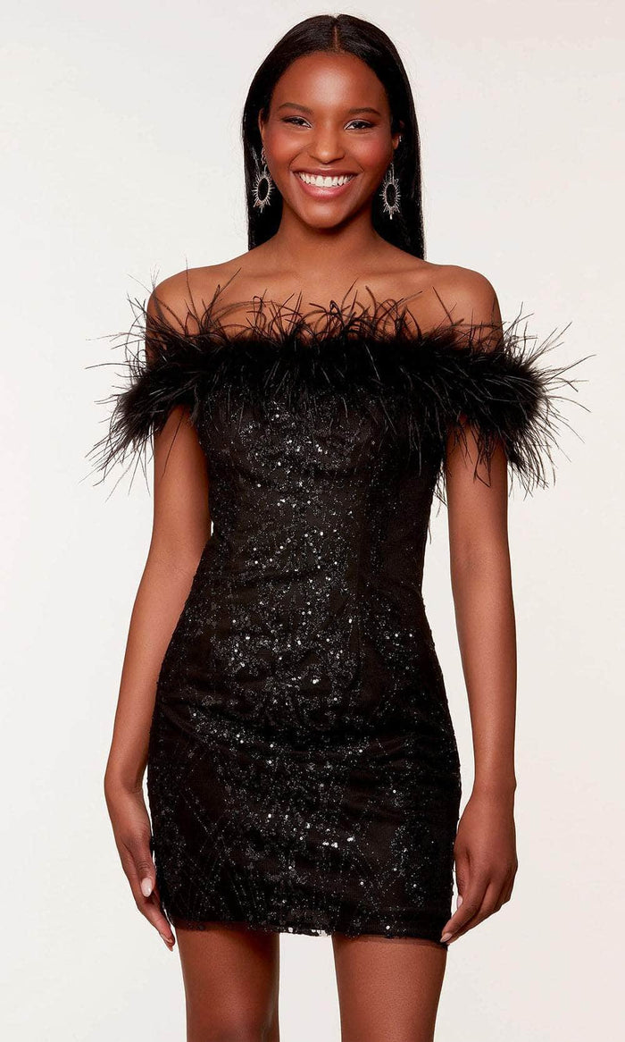 Alyce Paris 4649 - Off-Shoulder Sequin Cocktail Dress Cocktail Dresses 000 / Black
