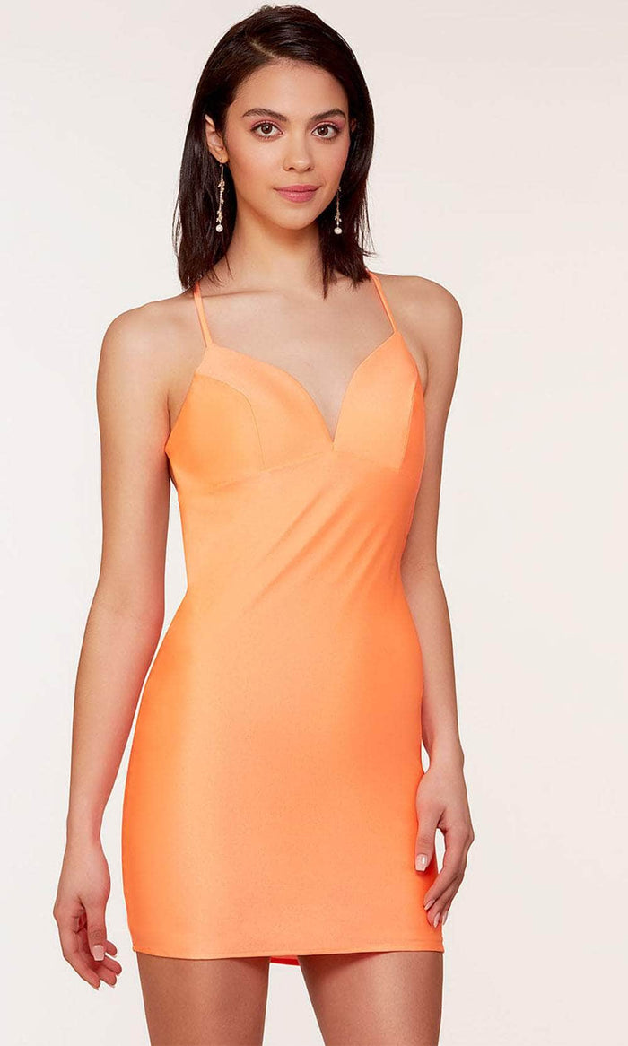 Alyce Paris 4695 - Deep V-Neck Jersey Homecoming Dress Party Dresses 000 / Atomic Orange